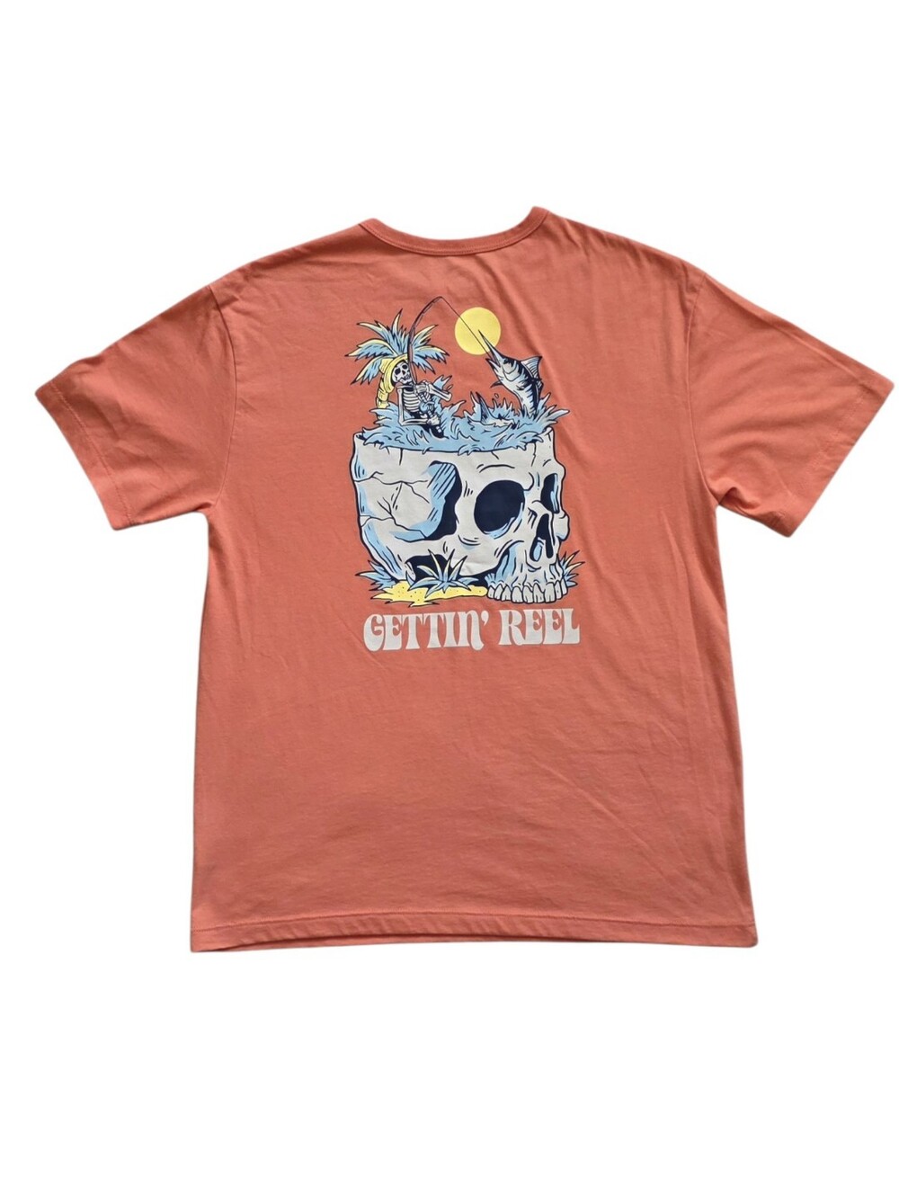 Wonder Nation XL 14 - 16 Orange Fishing Gettin Reel Skeleton Tee Shirt